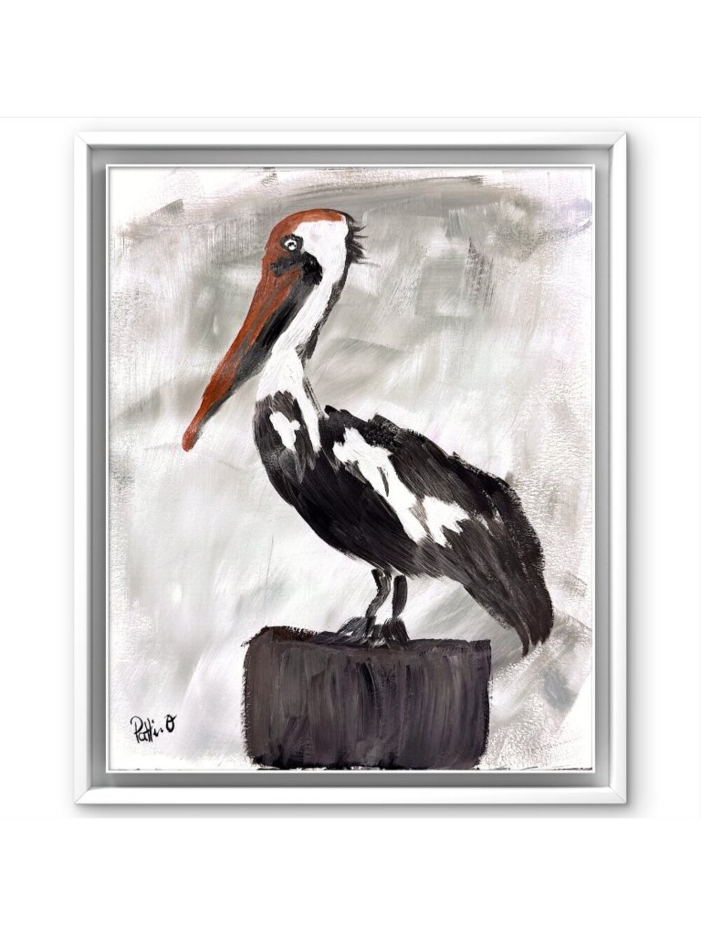 Pelican Original Painting Acrylic Wall Art 11x14 Coastal Bird Decor Dockside Pel